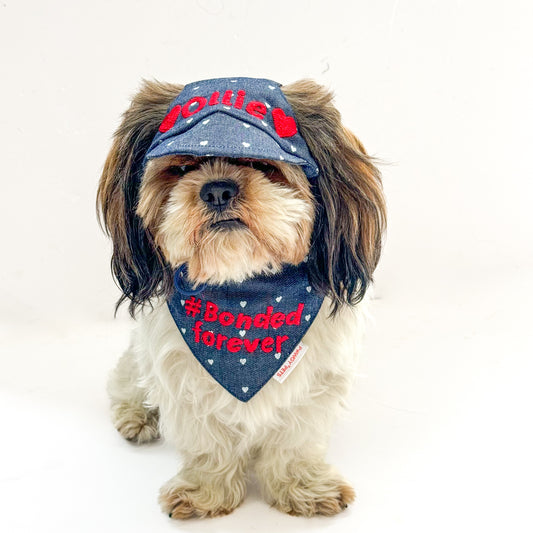 Pawgy Pets Personalised Dog Cap and Bandana:  Hearty Denim for Dogs & Cats
