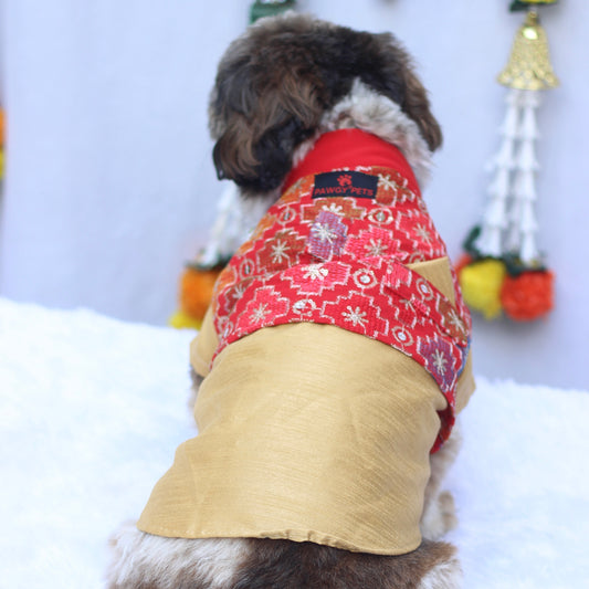 Pawgy Pets Kurta Koti Beige & Red for Dogs