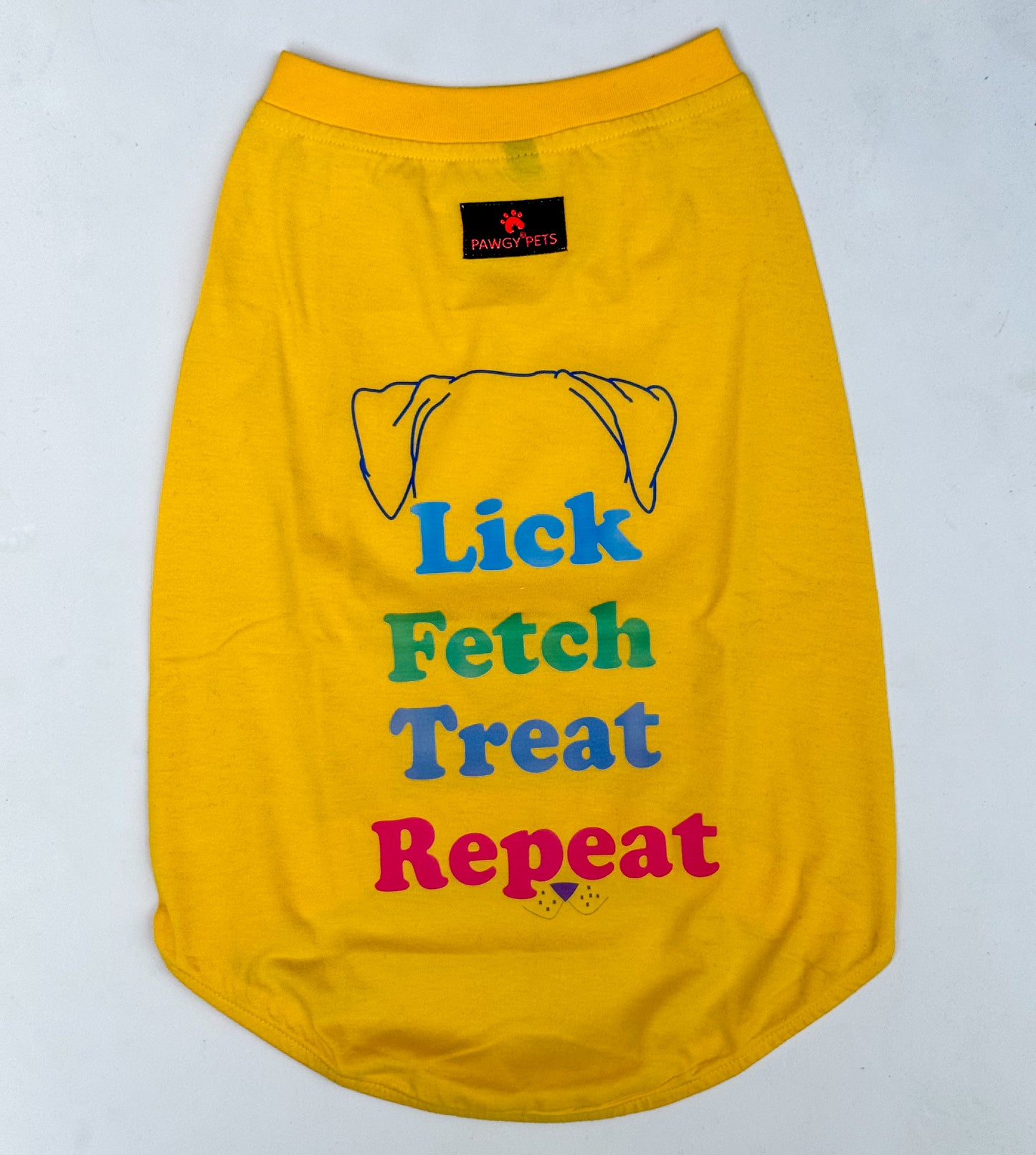 Pawgy Pets T-shirt Lick Fetch Treat Repeat Yellow for Dogs & Cats