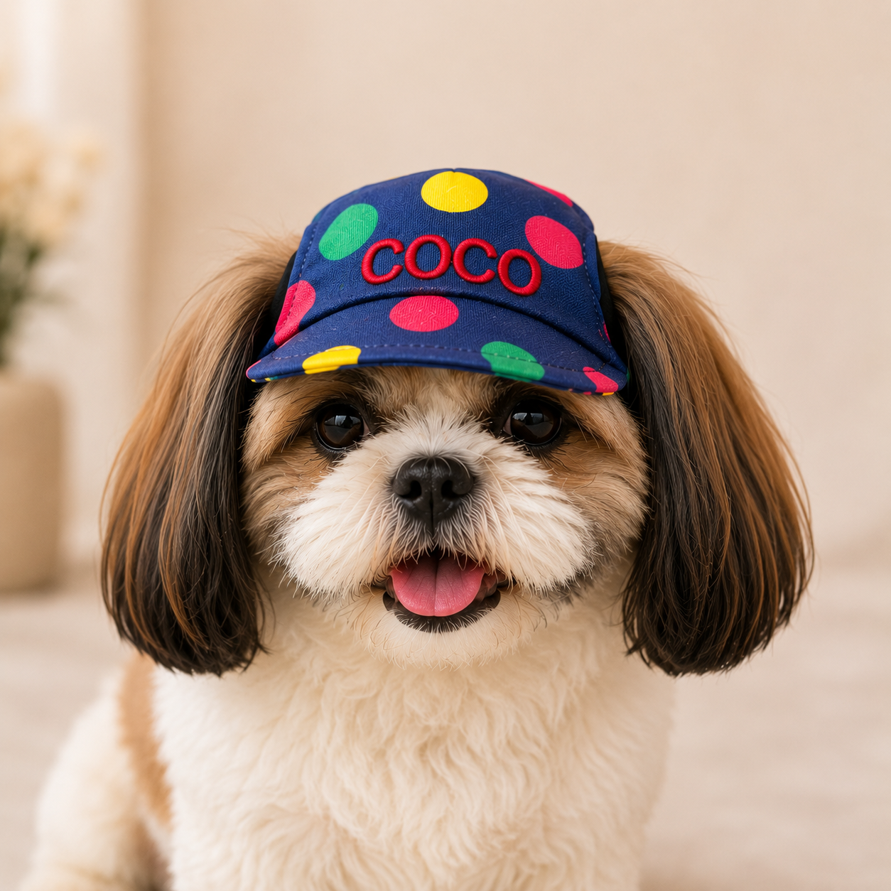 Denim Multi Polka Cap | Personalised for Dogs | Pawgy Pets