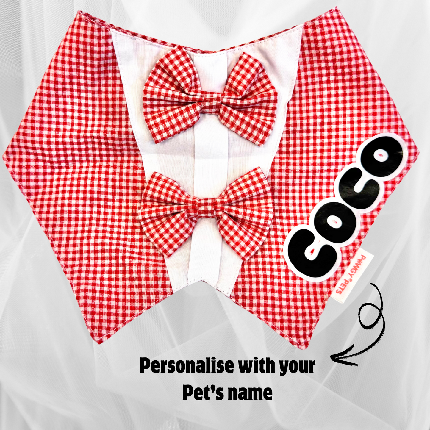 Pawgy Pets Personalised Casual Check Bandana: Red for Dogs & Cats