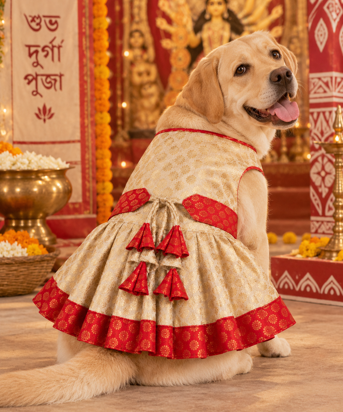 Pujo Dress | Red & White | For Dogs | Pawgy Pets