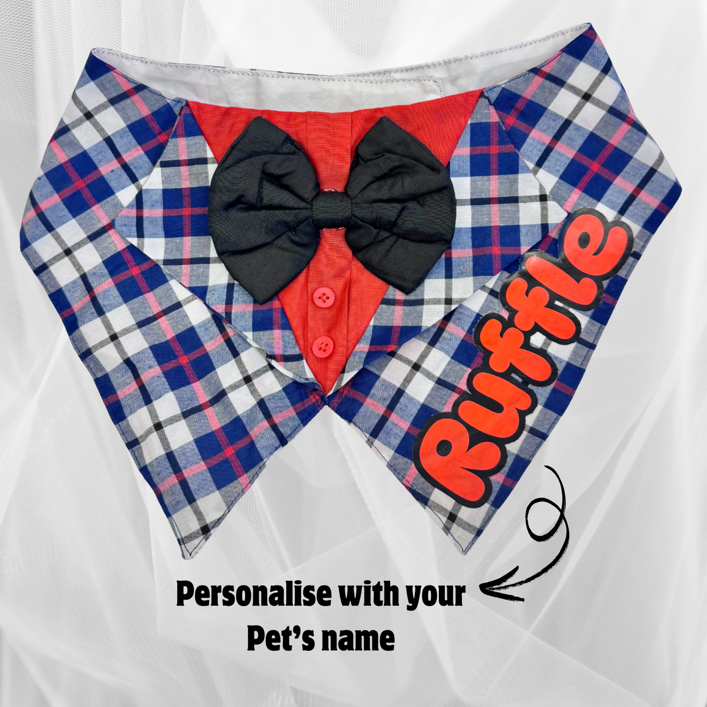 Pawgy Pets Personalised Waistcoat Tuxedo Bandana Blue for Dogs & Cats