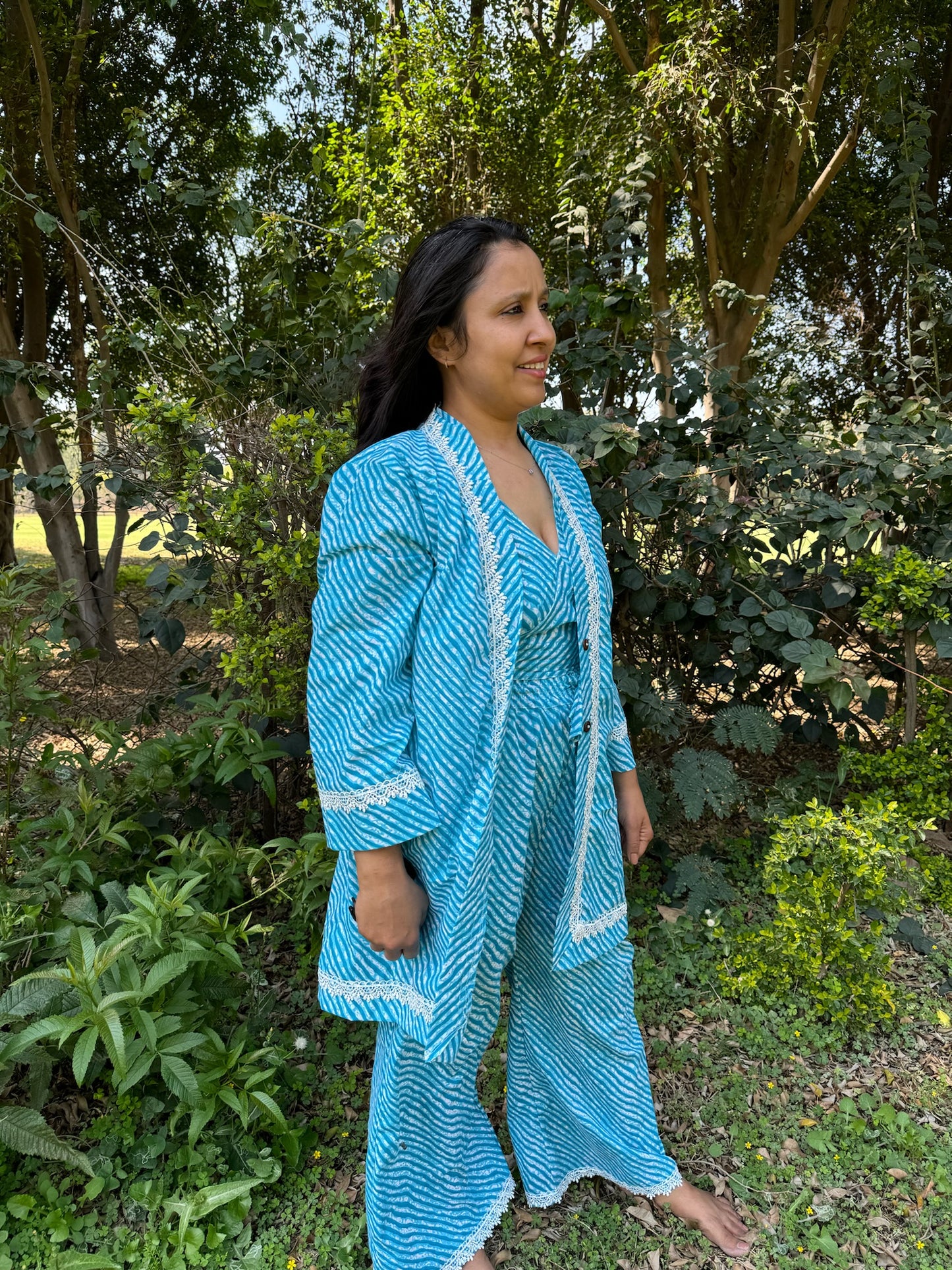 Women Coord Set + Doggo Kurta (Lehriya Blue)