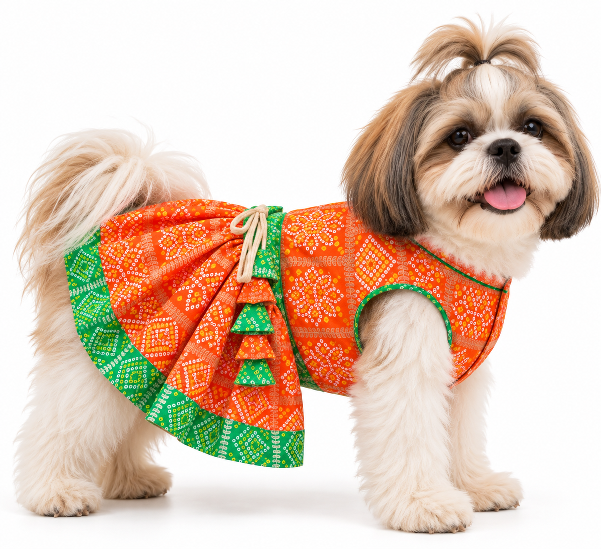 Festive Dress | Orange & Green | For Dogs | Pawgy Pets