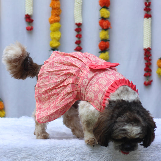 Pawgy Pets Block Print Dress Peach for Dogs