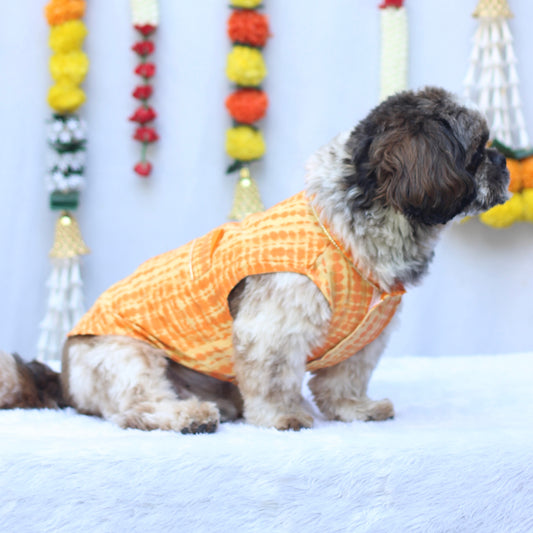 Pawgy Pets Tie & Dye kurta Yellow Orange for Dogs