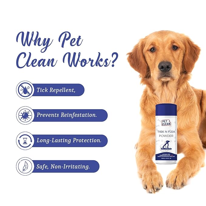 Pet Clean Anti Tick Powder for Dogs, Tick and Flea Powder for Dogs, Puppies and Cats That Soothes Itches and Redness (140 GMS, Lavender and Neem)