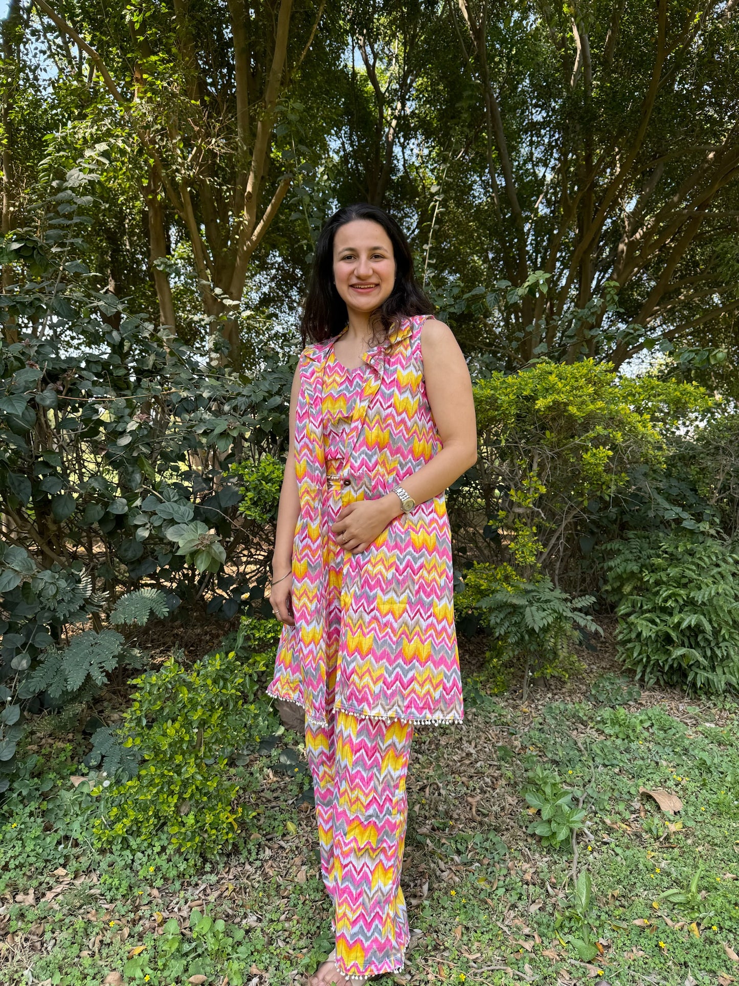 Women Coord Set + Doggo Kurta (Zig-Zag Pink)