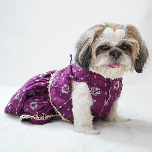 Pawgy Pets Net Lehenga Violet for Dogs & Cats