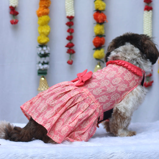 Pawgy Pets Block Print Dress Peach for Dogs