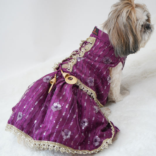 Pawgy Pets Net Lehenga Violet for Dogs & Cats