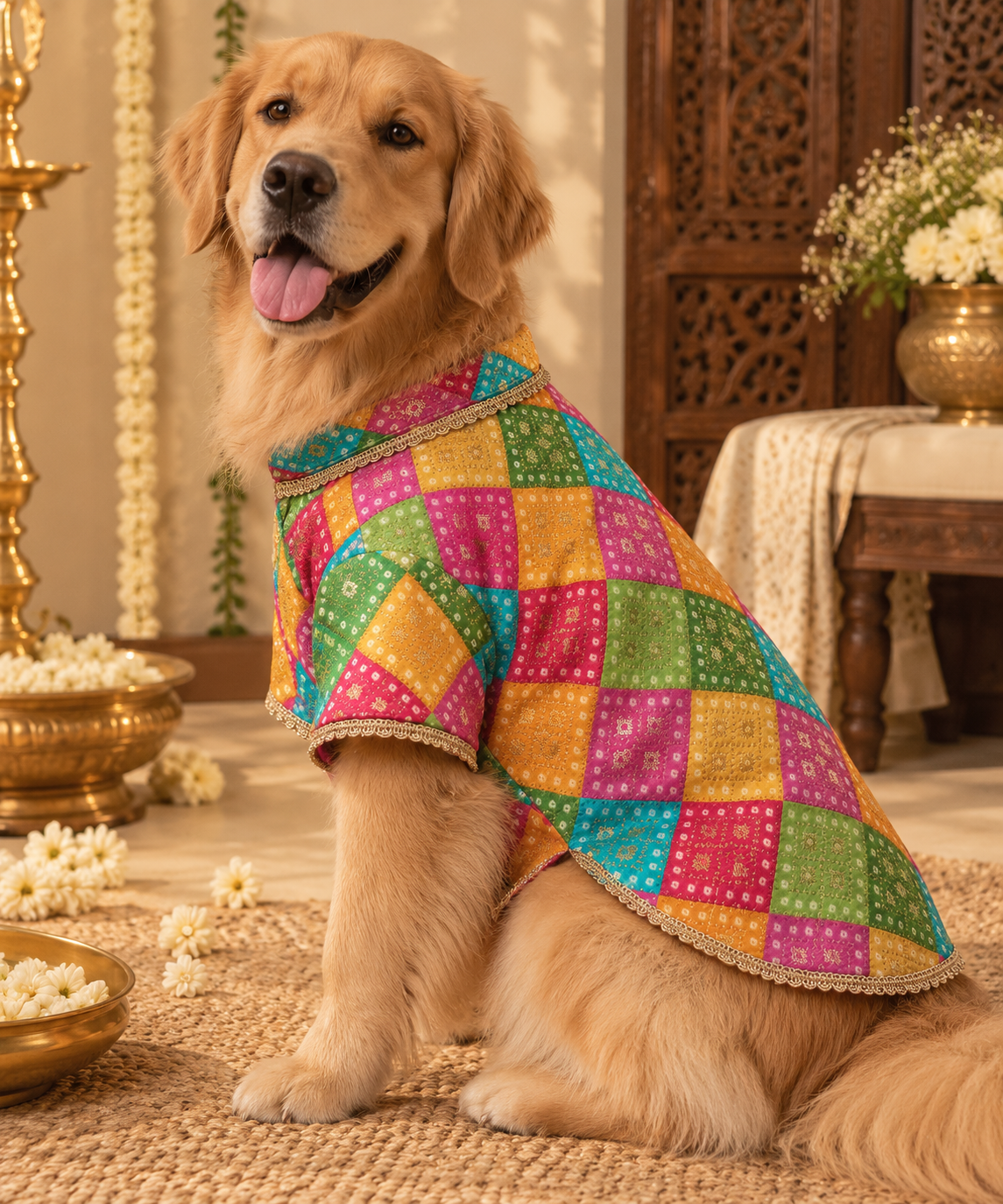 Multi Bandani Kurta | Luxe Collection | Pawgy Pets
