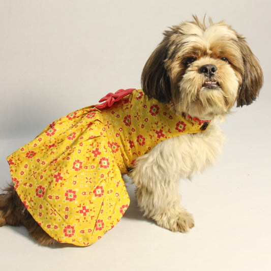 Pawgy Pets Block Print Bandani Dress Yellow for Dogs