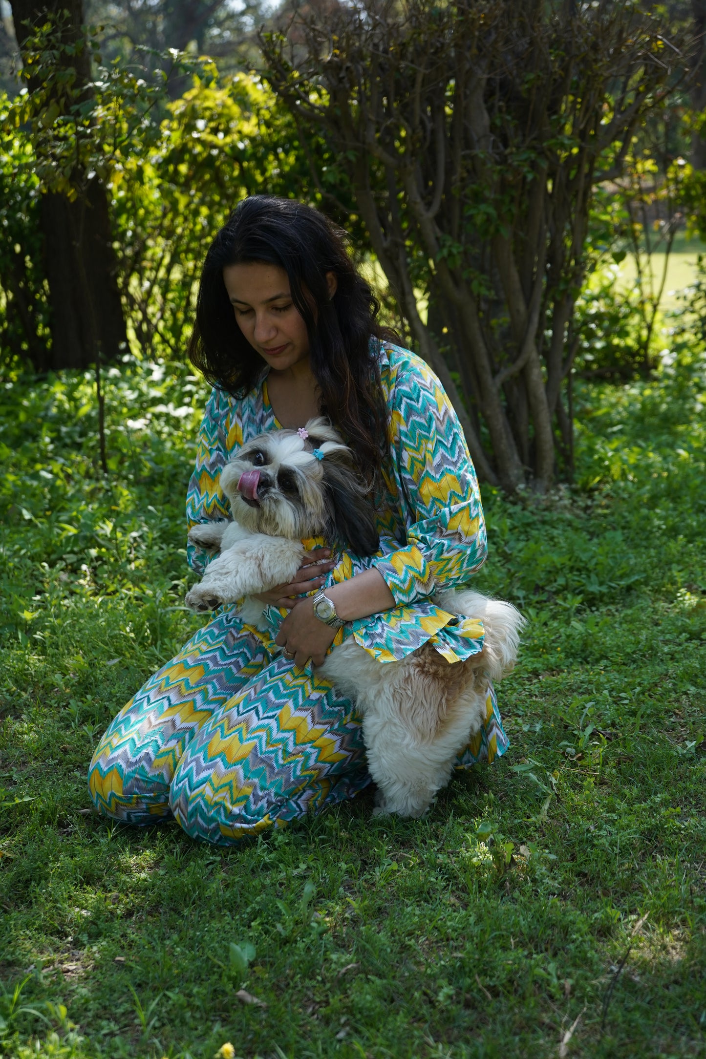 Women Coord Set + Doggo Kurta (Zig-Zag Green)