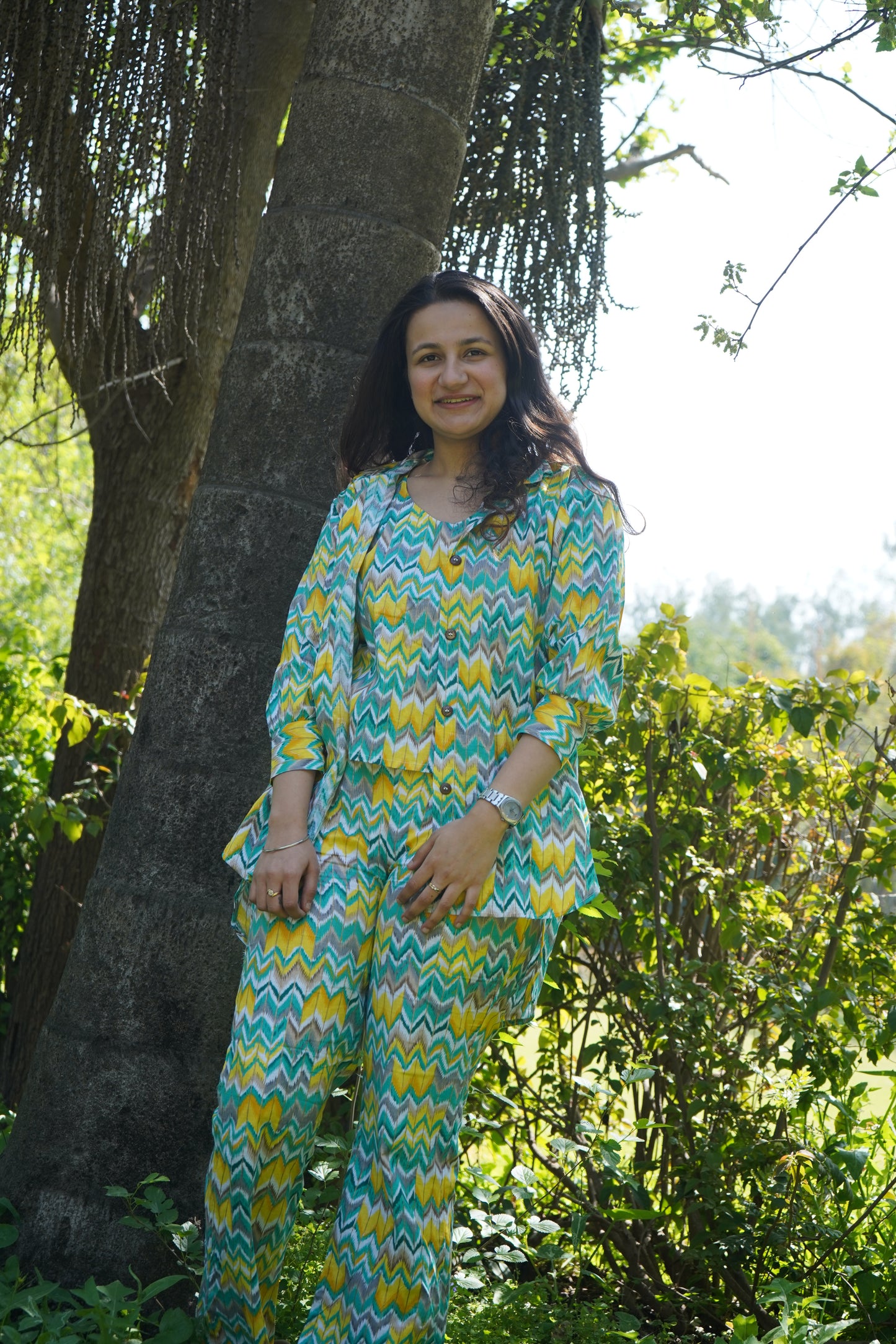 Women Coord Set (Zig-Zag Green)