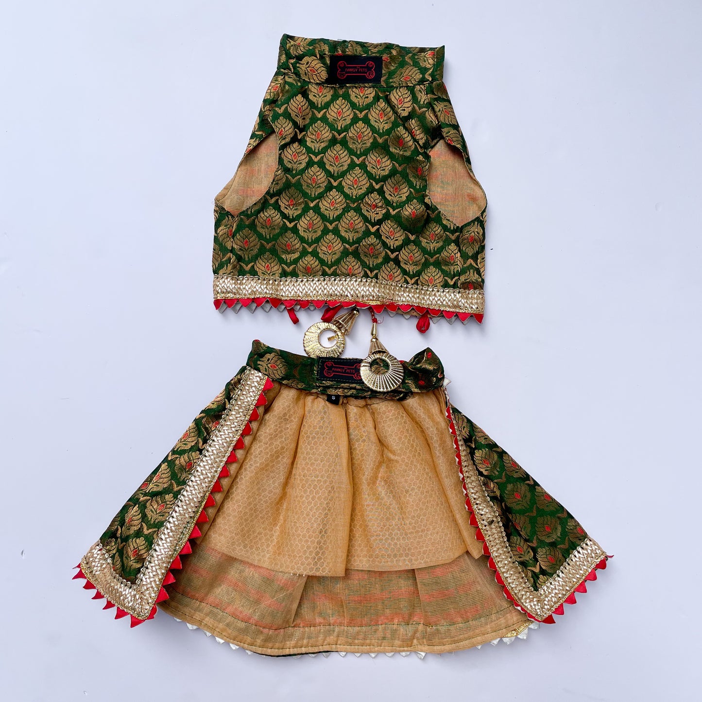 Green Brocade Lehenga | For Dogs | Pawgy Pets