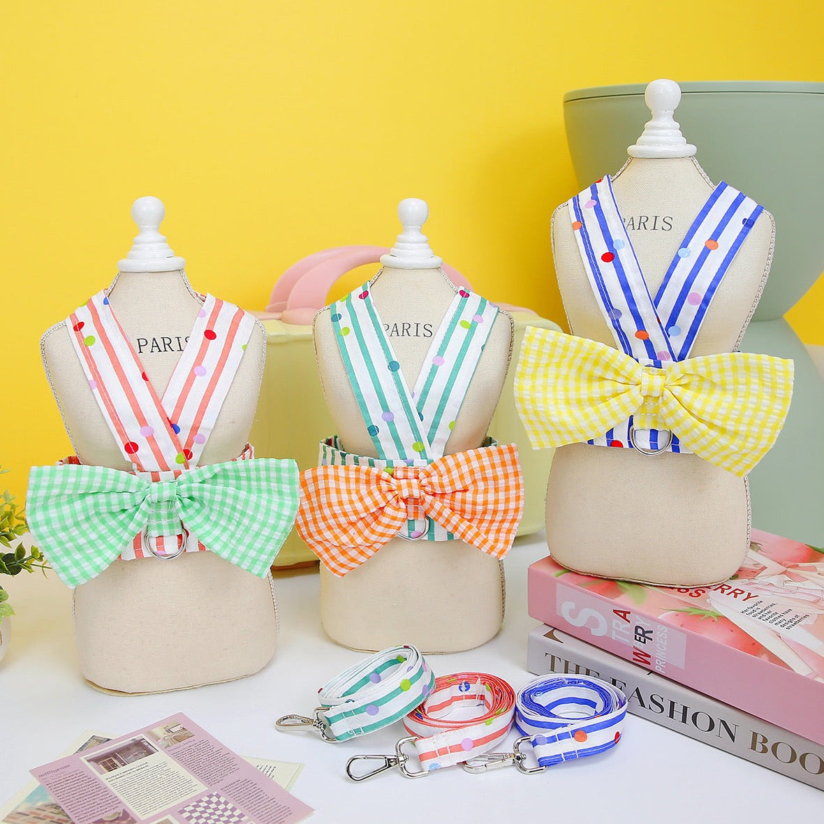 Dog Stripes Bow Harness + Leash Set