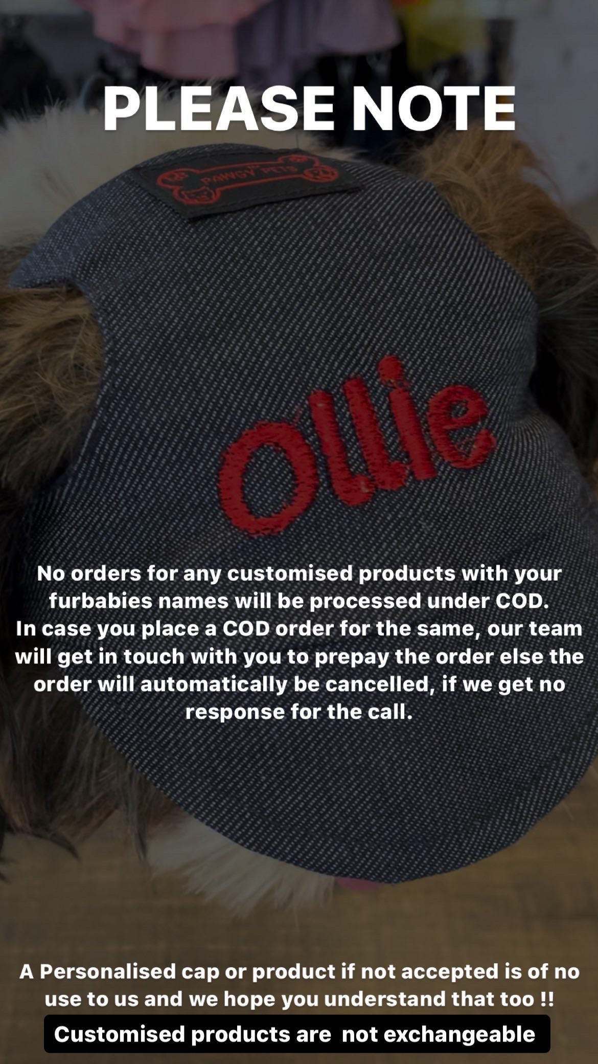 Pawgy Pets Personalised Dog Cap Denim for Dog & Cats