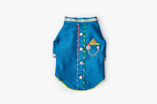 Pawgy Pets Raw Silk Sherwani: Blue for Dogs