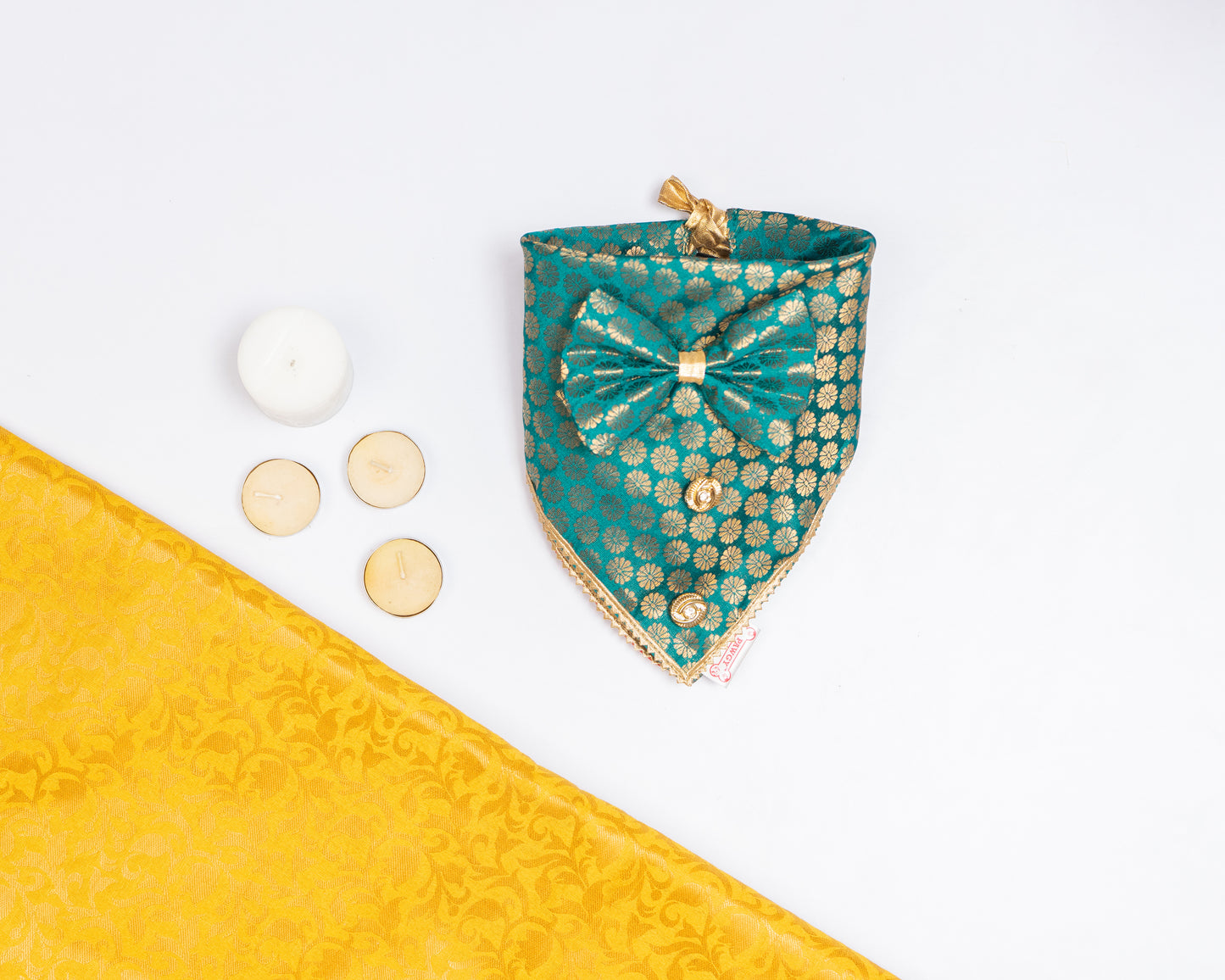 Teal Blue Occasion Wear Bow Bandana | For Dogs & Cats | Pawgy Pets