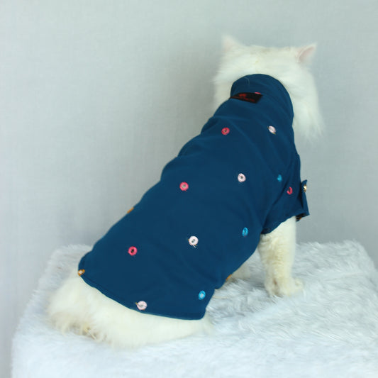Pawgy Pets Festive shirt Peacock Blue (Cat)