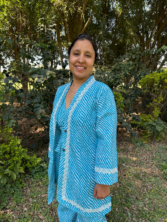 Women Coord Set (Lehriya Blue)