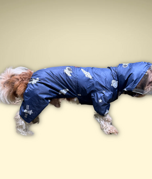 Pawgy Pets Astronaut Full Coverage Raincoat: Navy Blue