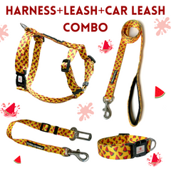 Pawgy Pets H- Harness,Leash, Collar & Car Leash Combo: Yellow Watermelon for Dogs and Cats