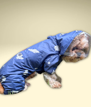 Pawgy Pets Astronaut Full Coverage Raincoat: Navy Blue