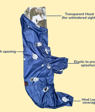 Pawgy Pets Astronaut Full Coverage Raincoat: Navy Blue