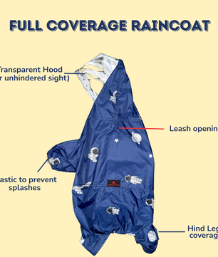 Pawgy Pets Astronaut Full Coverage Raincoat: Navy Blue