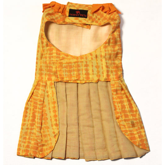 Pawgy Pets Tie and Die Orange-Yellow Dress for Dogs