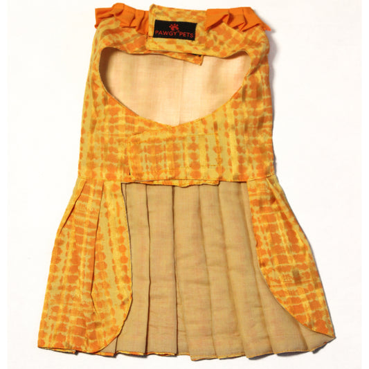 Pawgy Pets Tie and Die Orange-Yellow Dress for Dogs