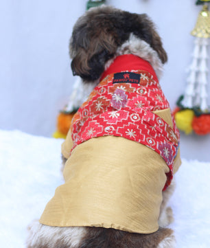 Pawgy Pets Kurta Koti Beige & Red for Dogs