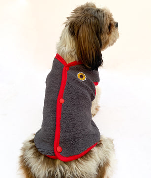 Pawgy Pets Cute Fleece Vest: Grey & Red for Dogs & Cats