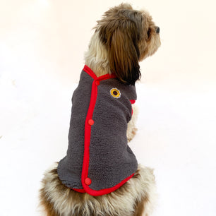Pawgy Pets Cute Fleece Vest: Grey & Red for Dogs & Cats