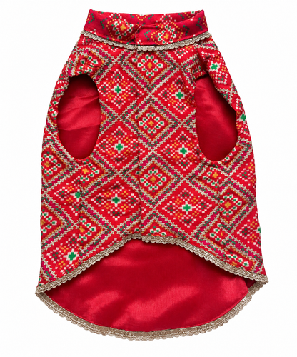 Red Patola Kurta | Luxe Collection | Pawgy Pets