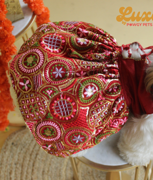 Luxe by Pawgy Pets Red Embroidered Lehenga Dress