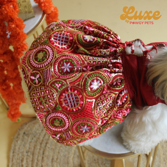 Luxe by Pawgy Pets Red Embroidered Lehenga Dress