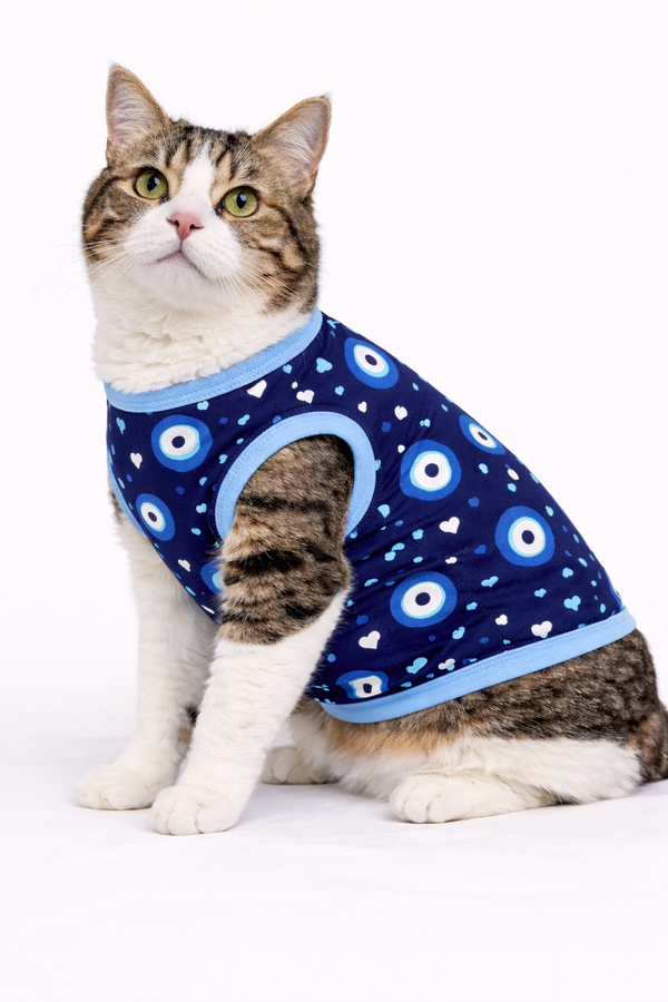 Evil Eye T-shirt | Navy Blue | For Cats | Pawgy Pets