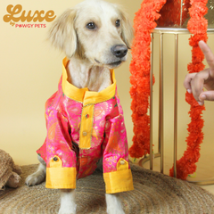 Luxe by Pawgy Pets Pink Brocade Kurta