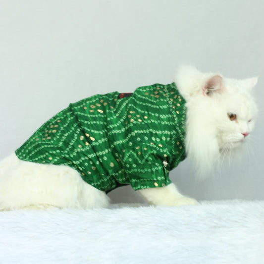 Pawgy Pets Green Bandani kurta for Cats