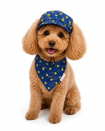 Denim Yellow Star Cap and Bandana Set | For Dogs | Pawgy Pets