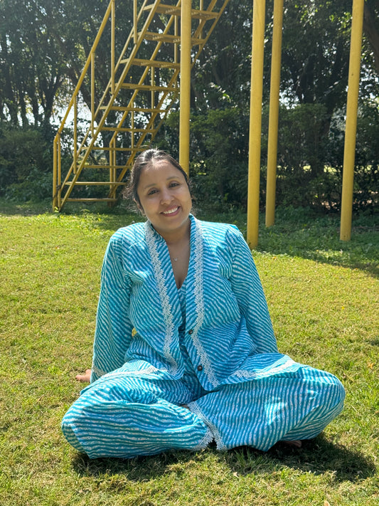 Women Coord Set + Doggo Kurta (Lehriya Blue)