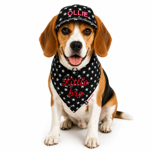 Black Star Denim Cap and Bandana Set | Personalised for Dogs | Pawgy Pets