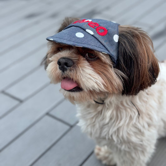Pawgy Pets Personalised Dog Cap Denim Polka for Dog & Cats
