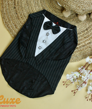 Luxe by Pawgy Pets Black Stripe  Bowtie Tuxedo