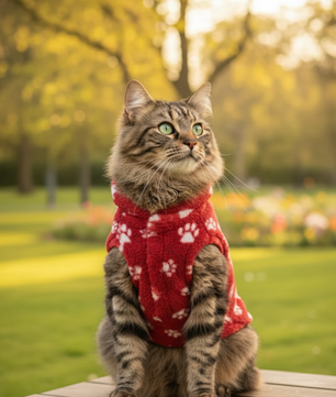 Pawgy Pets Fur sweater: Maroon Paws for Cat