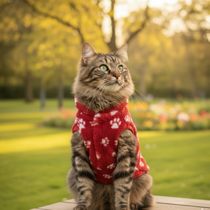Pawgy Pets Fur sweater: Maroon Paws for Cat